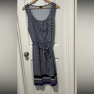 Talbots Dress Size 3X Petite Knit Jersey Geometric Sleeveless Stretch Retro Blue